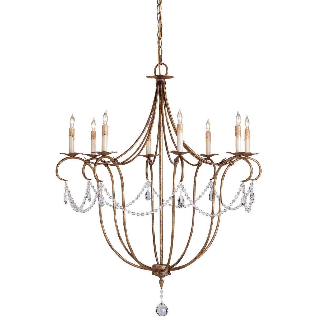 Currey & Company 9881 Crystal Lights 8 Light 31 inch Rhine Gold Chandelier Ceiling Light, Large